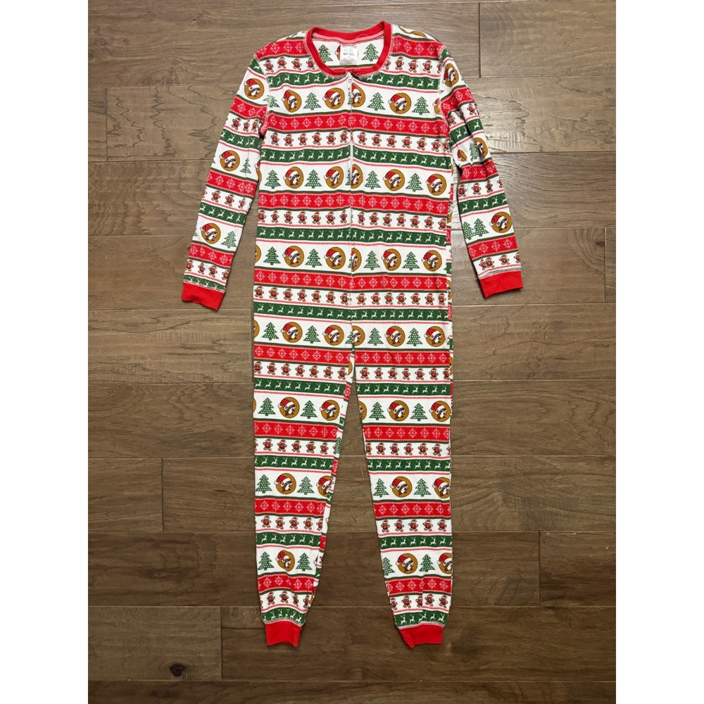 Buc-ees Union Suit Adult Small Red Cotton Waffle Christmas Fair Isle PJ